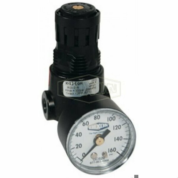 Dixon Wilkerson by Self-Relieving Standard Miniature Regulator with GC620 Gauge, 1/4 in NPT, 15 SCFM Flow R03-02RG